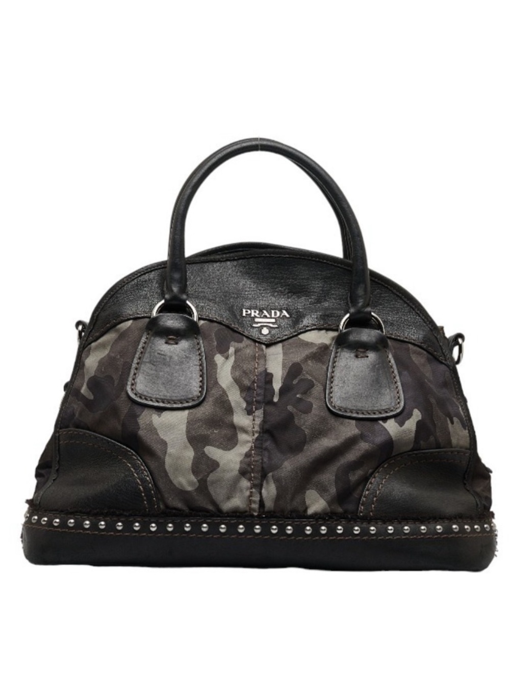 PRADA⭐️ Black & Gray camouflage with Leather studded fringed edge trim. OFFERS!